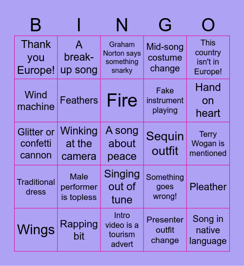 Eurovision Bingo Card