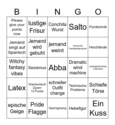 Eurovision 2026 Bingo Card