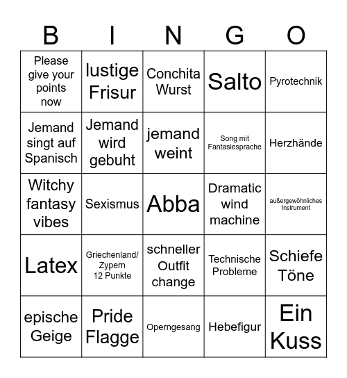Eurovision 2026 Bingo Card