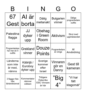 Eurovision 2026 Bingo (Sverige) Bingo Card