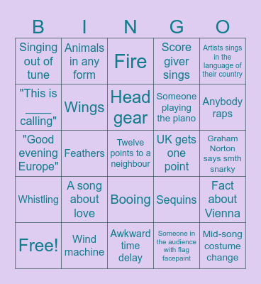 Eurovision 2026 Bingo Card