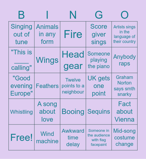 Eurovision 2026 Bingo Card