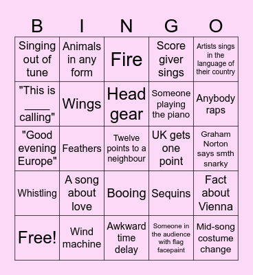 Eurovision 2026 Bingo Card