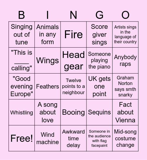 Eurovision 2026 Bingo Card