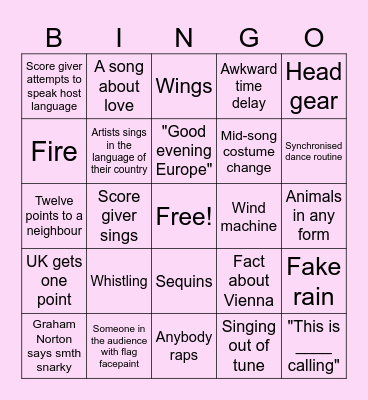 Eurovision 2026 Bingo Card