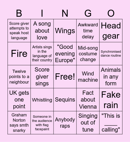 Eurovision 2026 Bingo Card