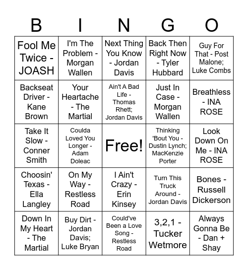Country Family Mix Bingo Card