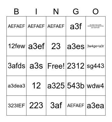 Test Bingo Card