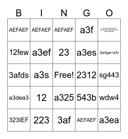 Test Bingo Card