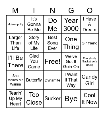 The Boy Band Experience Bingo Card