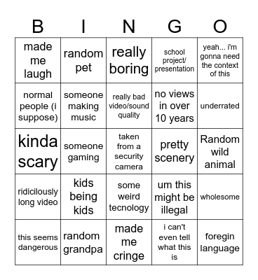 Youtube vids with little/no views Bingo Card