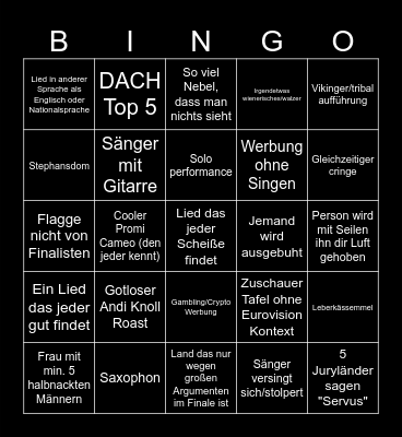 Eurovision Bingo Card