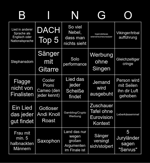 Eurovision Bingo Card