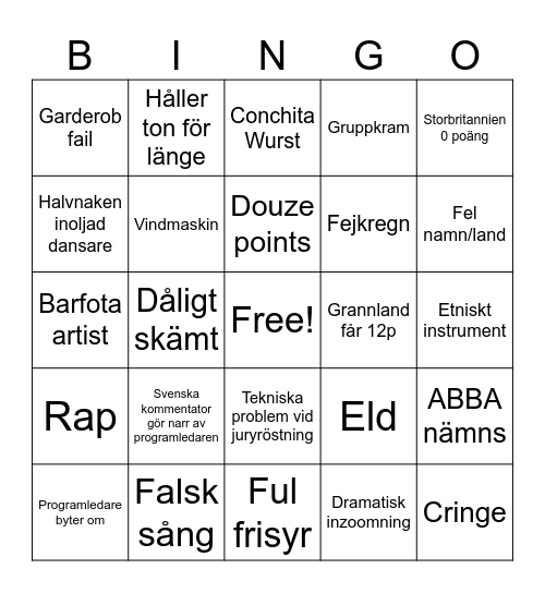 Eurovision Bingo Card