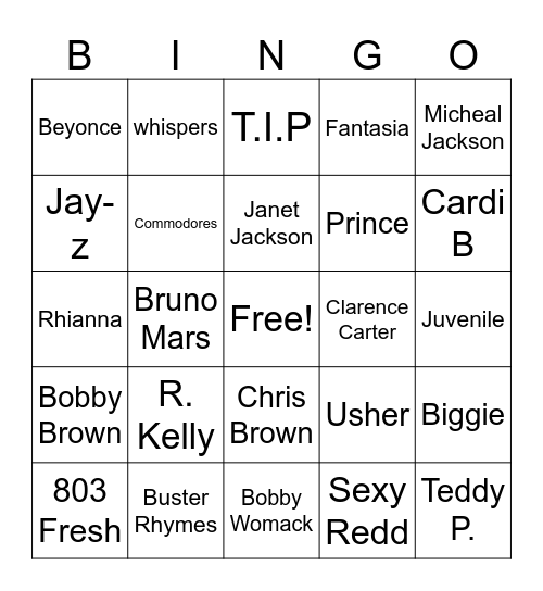 Nichols Family R&B Bingo Card