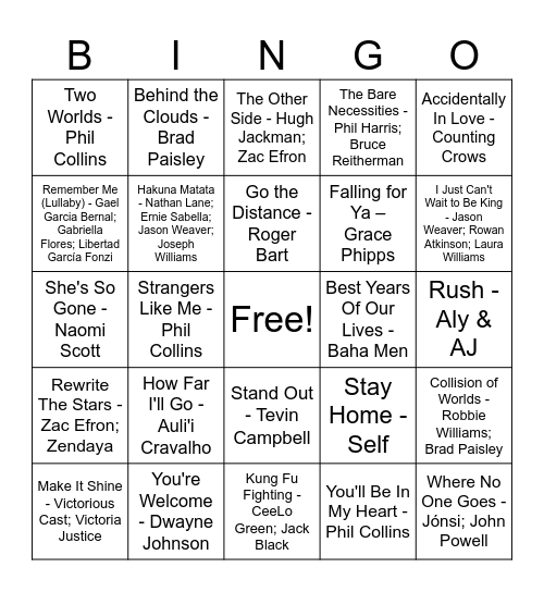 Film Family Mix Bingo Card