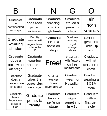 UTSA Commencement Bingo! Bingo Card