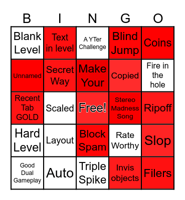 Recent Tab Bingo (Geometry Dash) Bingo Card