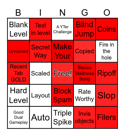 Recent Tab Bingo (Geometry Dash) Bingo Card
