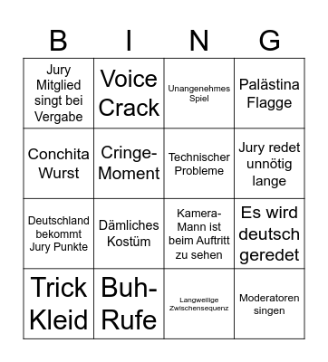 Eurovision Bingo Card