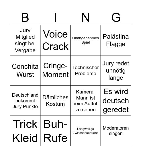 Eurovision Bingo Card
