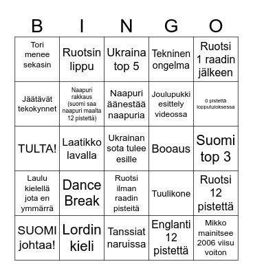 Euroviisubingo Card