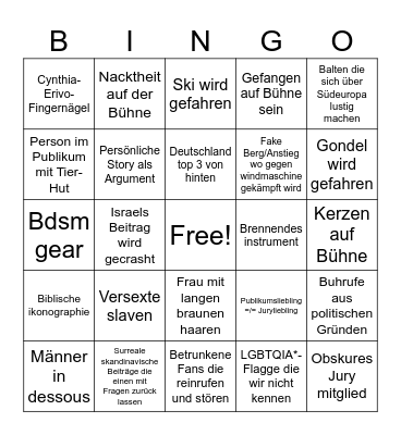 ESC Bingo 🪩 Bingo Card