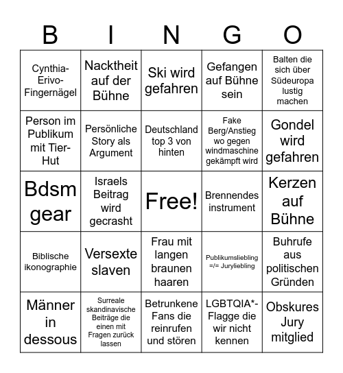 ESC Bingo 🪩 Bingo Card