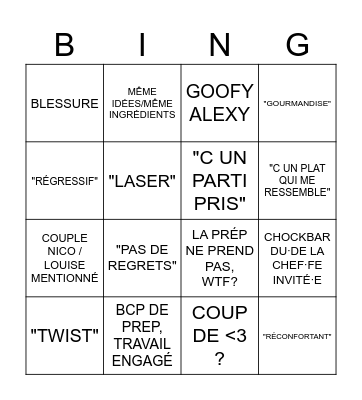 TOP CHEF Bingo Card