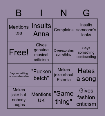 Mayhem @ Eurovision 2026 Bingo Card