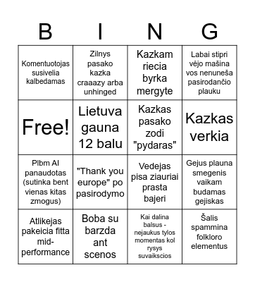 Eurovingo Bingo Card