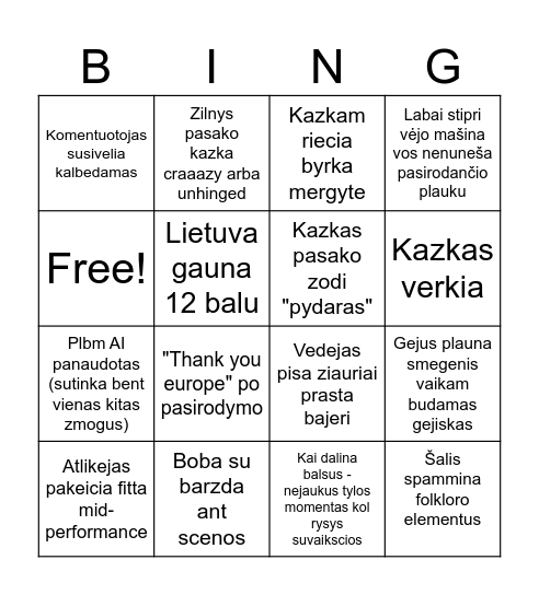 Eurovingo Bingo Card