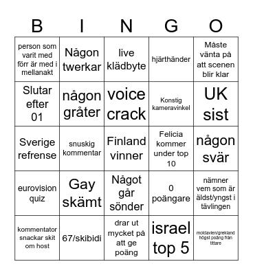 Eurovision 2026 Bingo Card