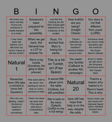 Waltz for Eternity- Episode 6 Bingo Card