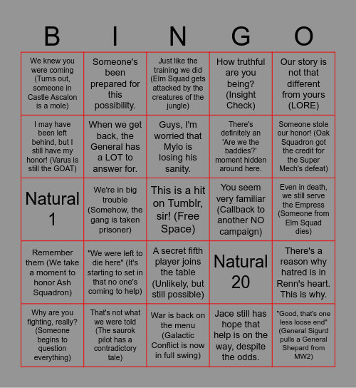 Waltz for Eternity- Episode 6 Bingo Card