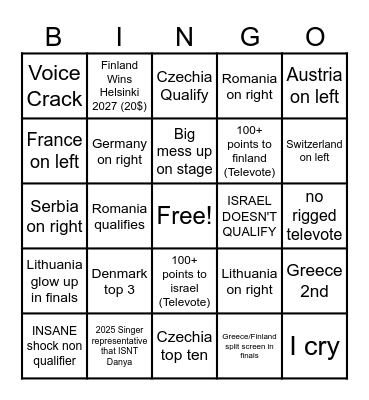 EUROVISION 2026 Bingo Card