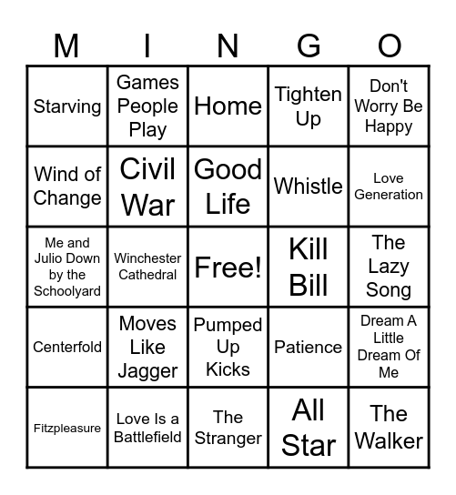 Whistling While You Bingo Card