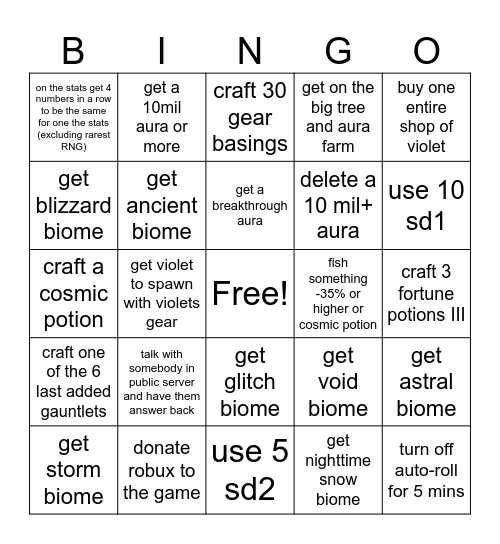 Idk RNG boredom  Bingo Card