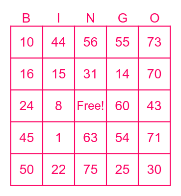 BINGO PINOY Bingo Card