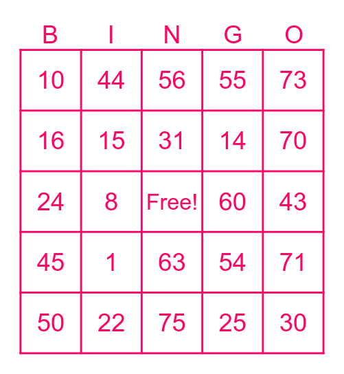 BINGO PINOY Bingo Card