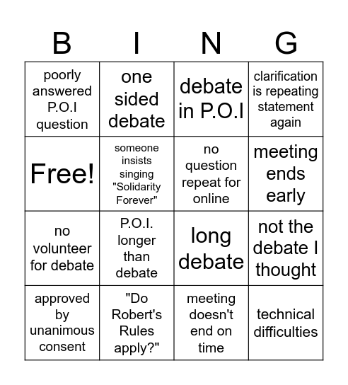 DSA GMM Bingo Card