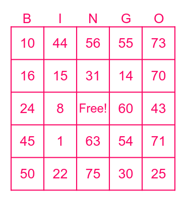 BINGO PINOY Bingo Card