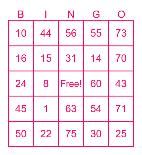 BINGO PINOY Bingo Card