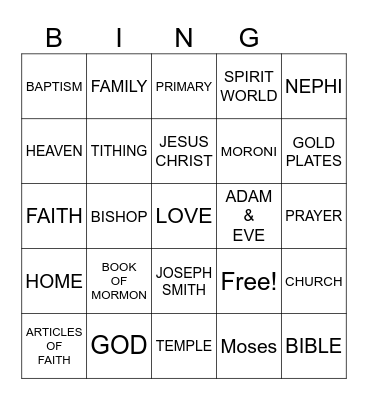 LDS BINGO Card