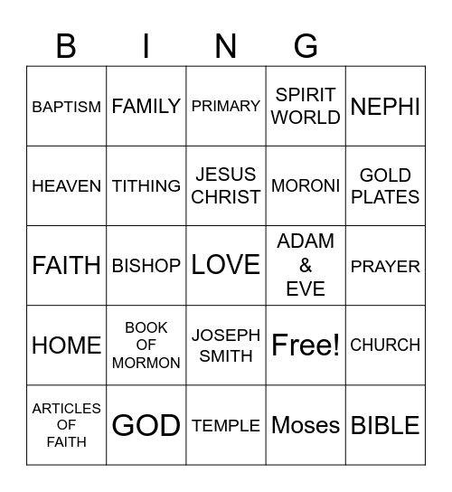 LDS BINGO Card