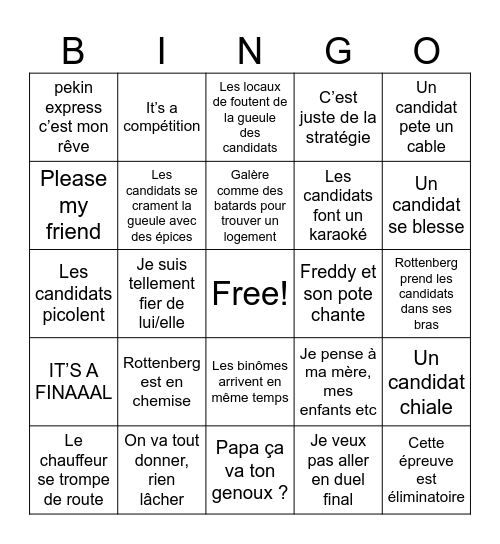 Pekin express Bingo Card