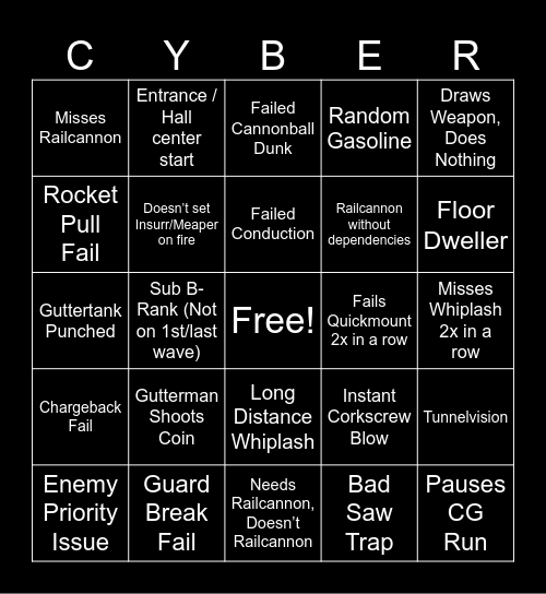 Cybergrind Sin Bingo! Bingo Card
