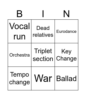 Eurovision Bingo Card