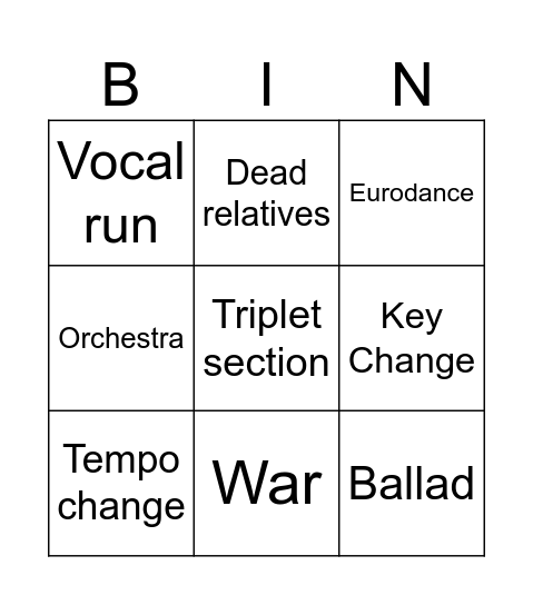 Eurovision Bingo Card