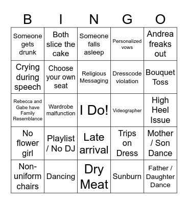 Evan & Trinity Wedding Bingo Card
